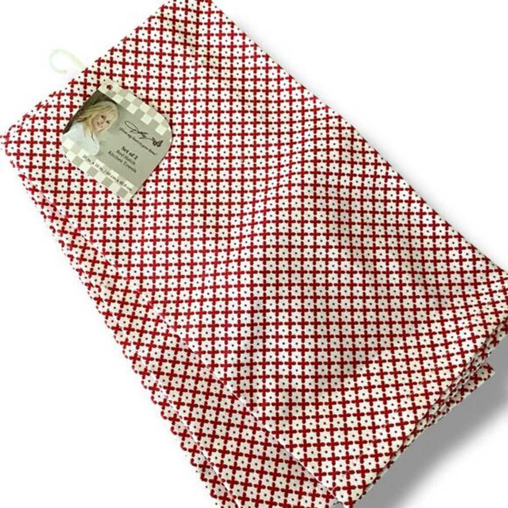 Spring Shop Dolly Parton Red Hatch Geometric Kitchen Towel Set 2 Dish Towels